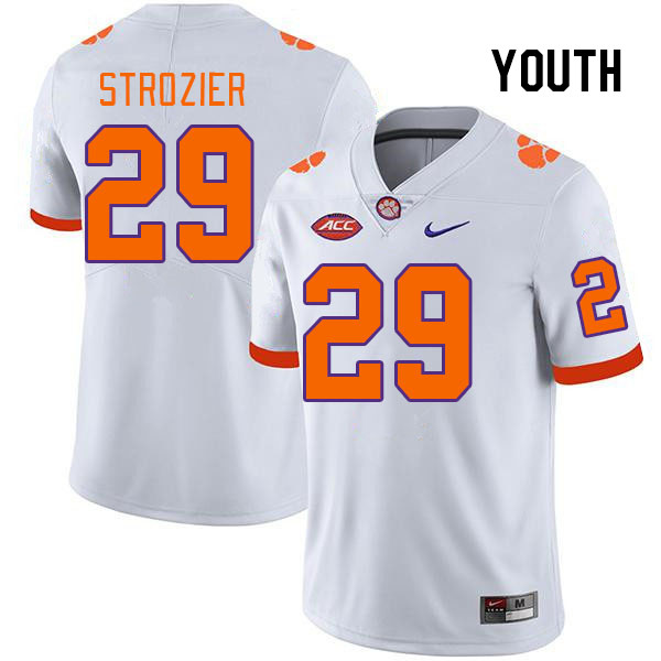 Youth #29 Branden Strozier Clemson Tigers College Football Jerseys Stitched Sale-White